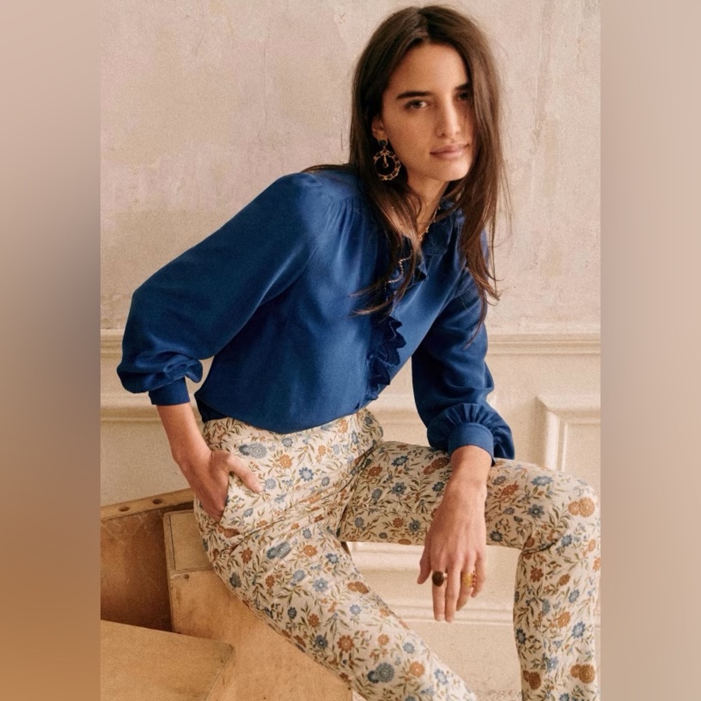 Sezane Clara Trousers Seasonal Flowers Floral Print Pants - Picture 2 of 12